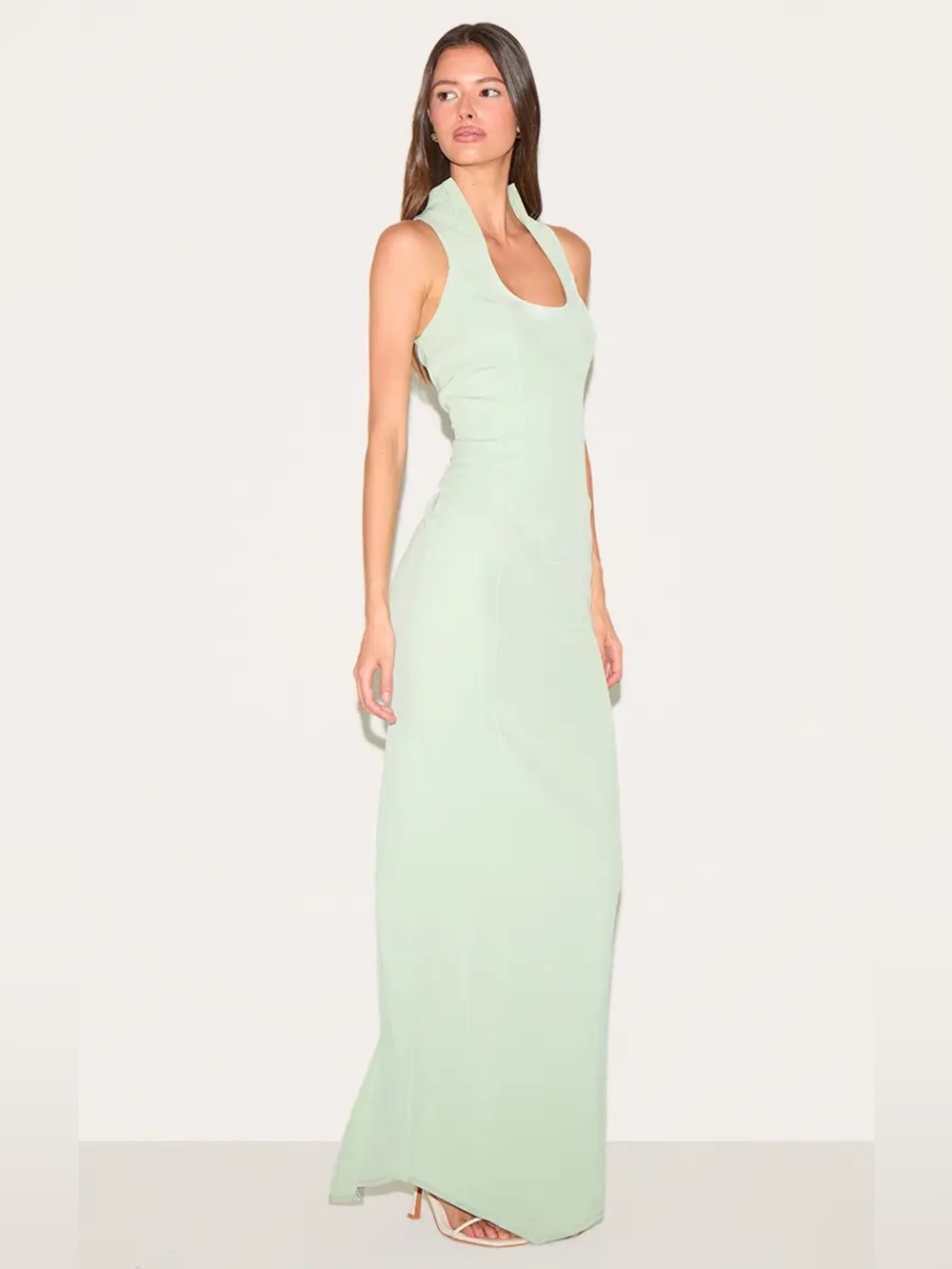 Woven Scoop Neck Maxi Dress Light Green
